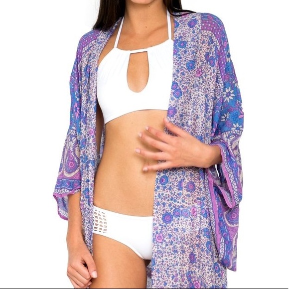 Boho Blossom KIMONO Coverup Shawl Wrap Lavender - Picture 3 of 6